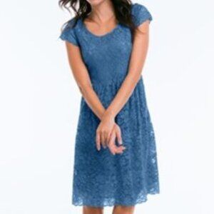 NEW Ellos Bijou Blue Lace Fit & Flare Dress Fully Lined Zipper Cap Sleeve 24W